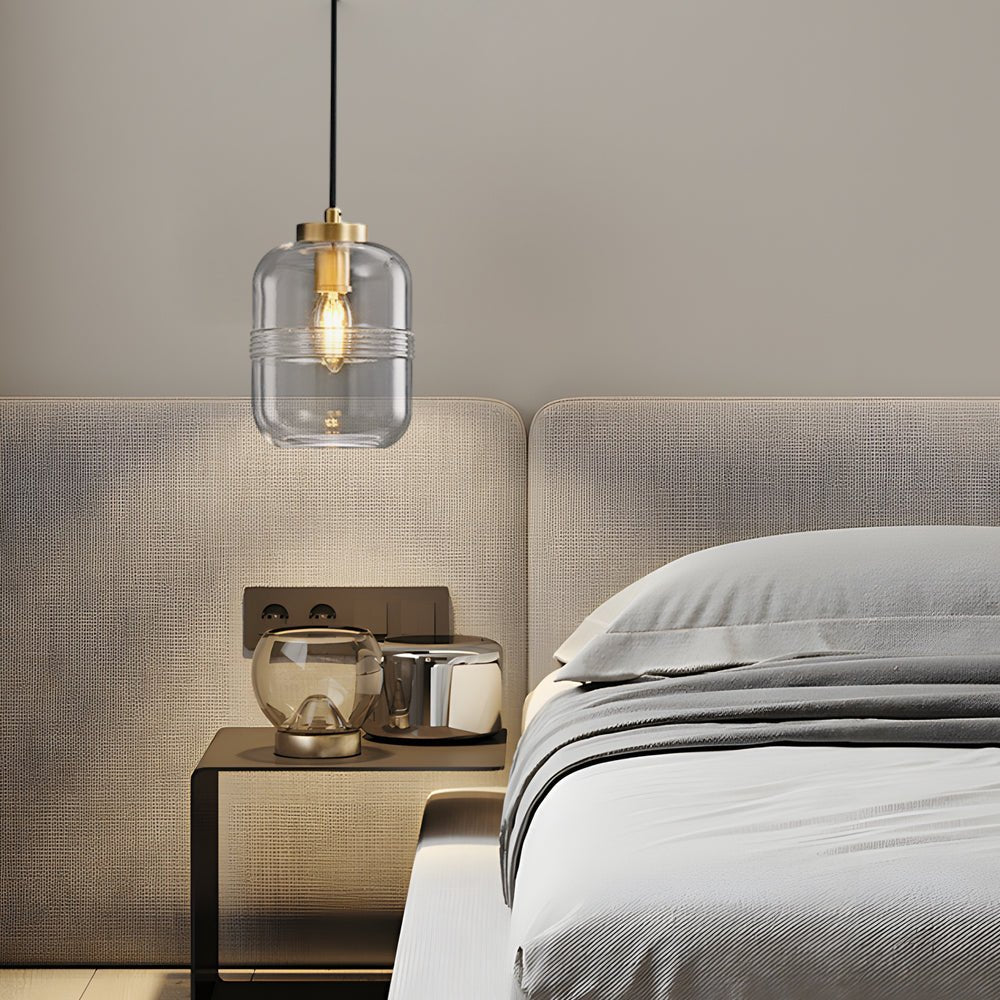 Modern Copper Semi-Threaded Glass Pendant Light for Living Room Dining