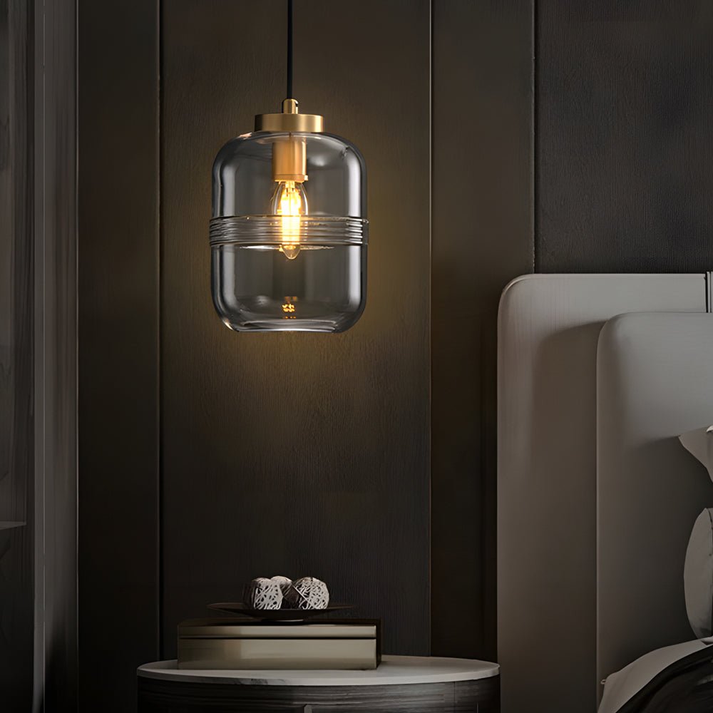 Modern Copper Semi-Threaded Glass Pendant Light for Living Room Dining