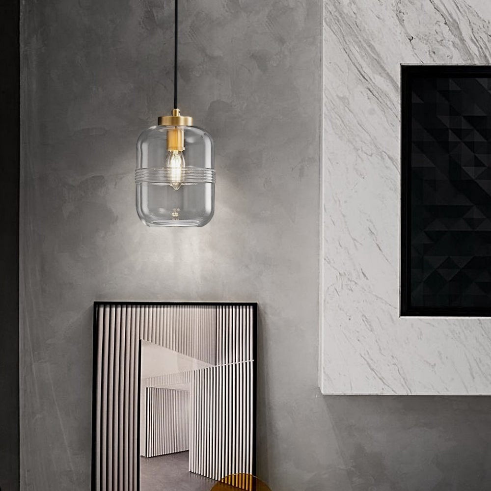 Modern Copper Semi-Threaded Glass Pendant Light for Living Room Dining
