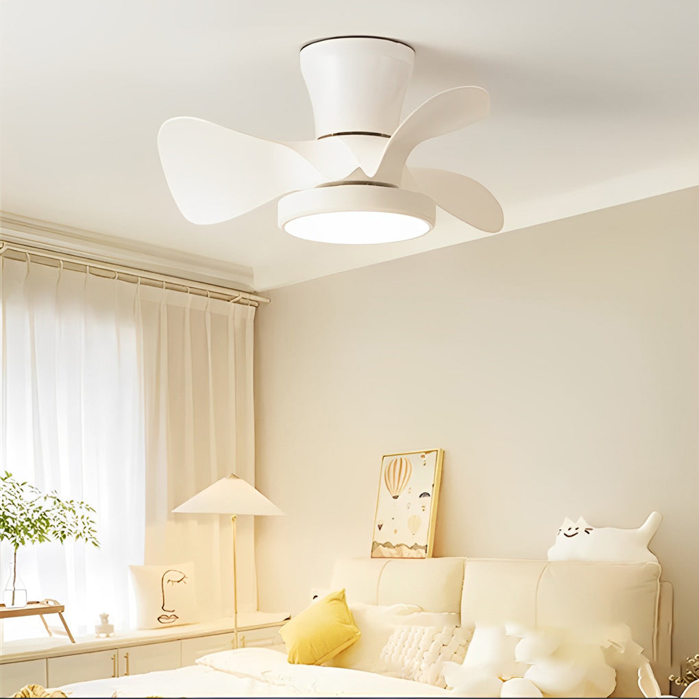 Modern White Ceiling Fan with LED Light and Silent Remote Control for Living Room