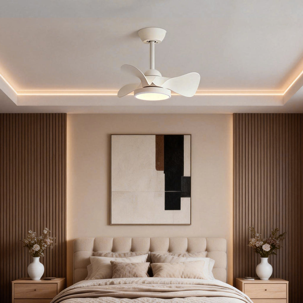 Modern White Ceiling Fan with LED Light and Silent Remote Control for Living Room