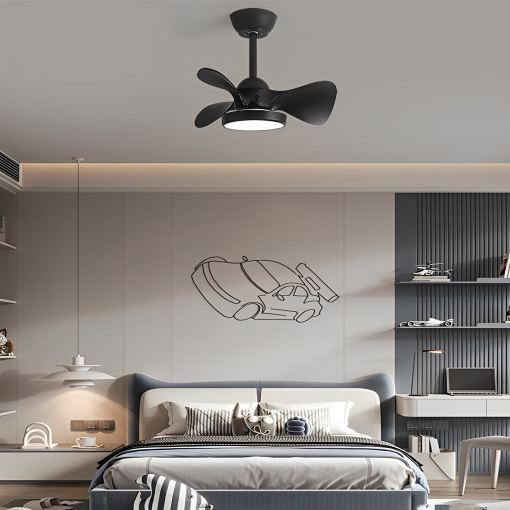 Modern White Ceiling Fan with LED Light and Silent Remote Control for Living Room