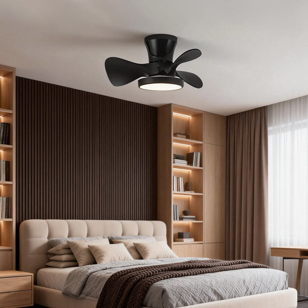 Modern White Ceiling Fan with LED Light and Silent Remote Control for Living Room