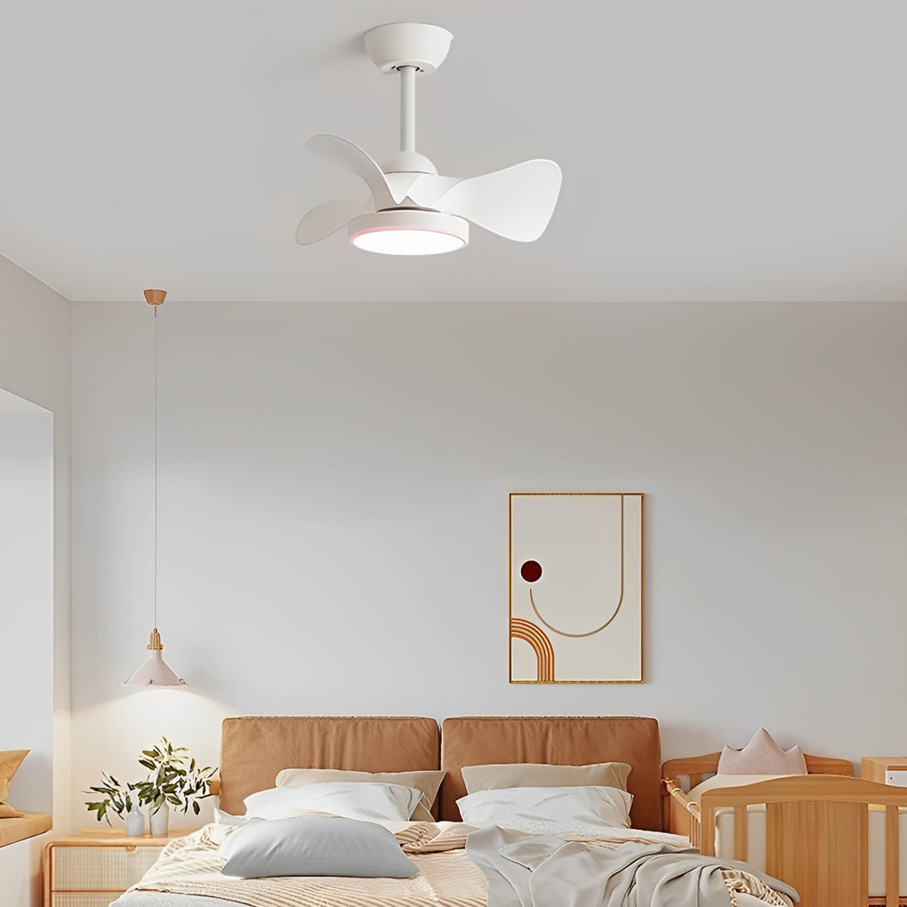 Modern White Ceiling Fan with LED Light and Silent Remote Control for Living Room