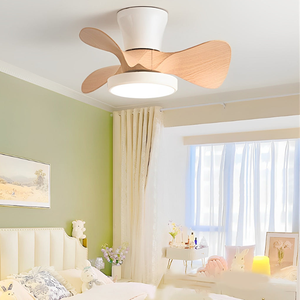Modern White Ceiling Fan with LED Light and Silent Remote Control for Living Room