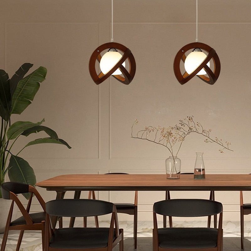 Wabi-Sabi Wood & Glass LED Pendant Light for Rustic Dining Room Design
