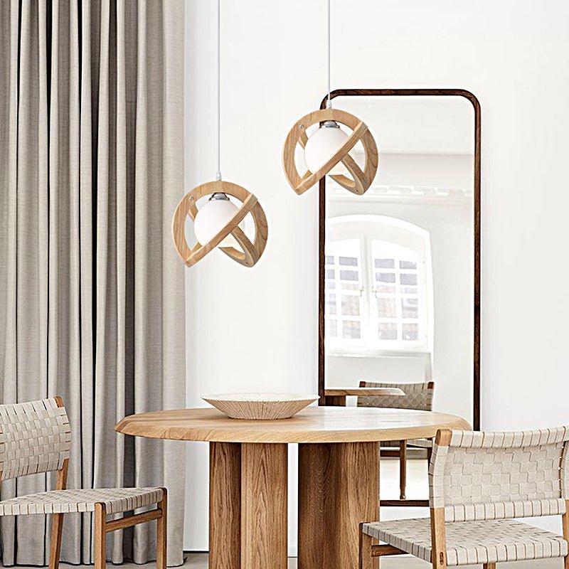 Wabi-Sabi Wood & Glass LED Pendant Light for Rustic Dining Room Design