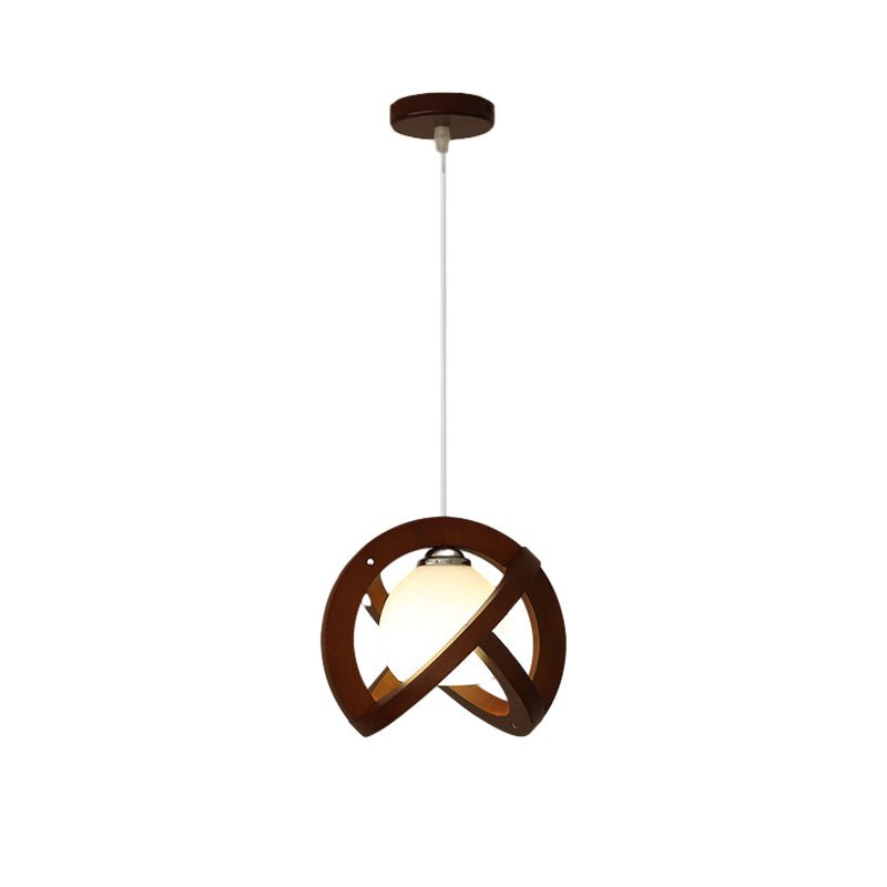 Rustic Wood and Glass LED Pendant Light with Three-Step Dimming for Dining Room