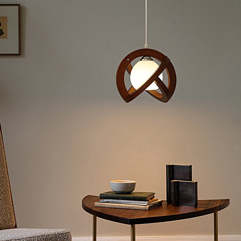 Wabi-Sabi Wood & Glass LED Pendant Light for Rustic Dining Room Design
