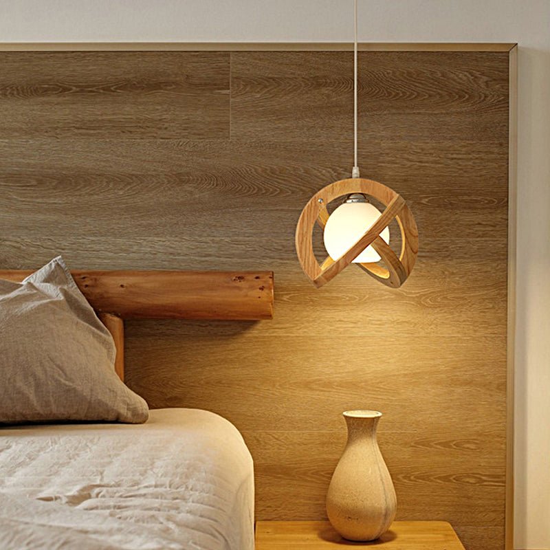 Wabi-Sabi Wood & Glass LED Pendant Light for Rustic Dining Room Design