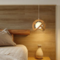 Rustic Wood and Glass LED Pendant Light with Three-Step Dimming for Dining Room