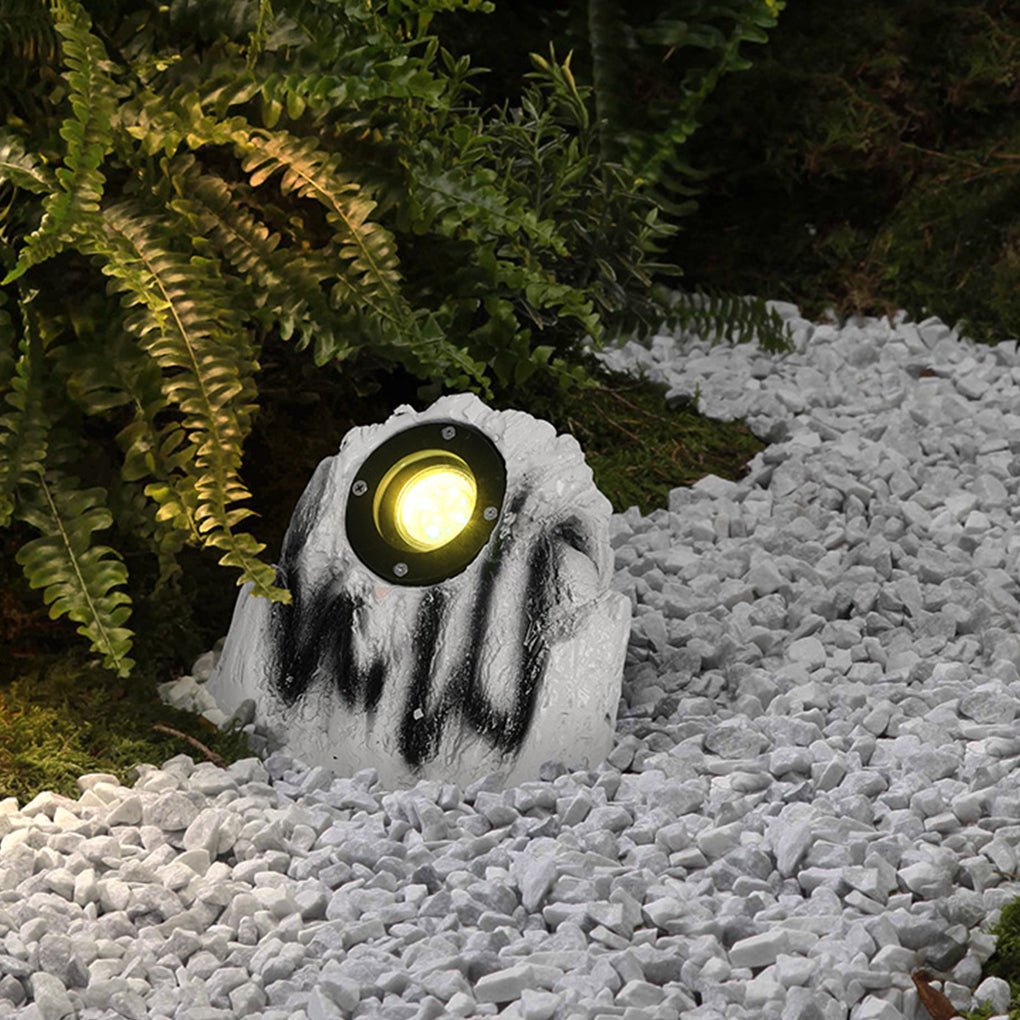 Rustic Brown Resin Stone LED Garden Light for Outdoor Spaces