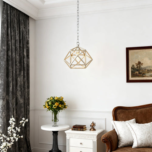Chic Gold Metal Geometric Pendant Light with Adjustable Chain for Modern Living Room