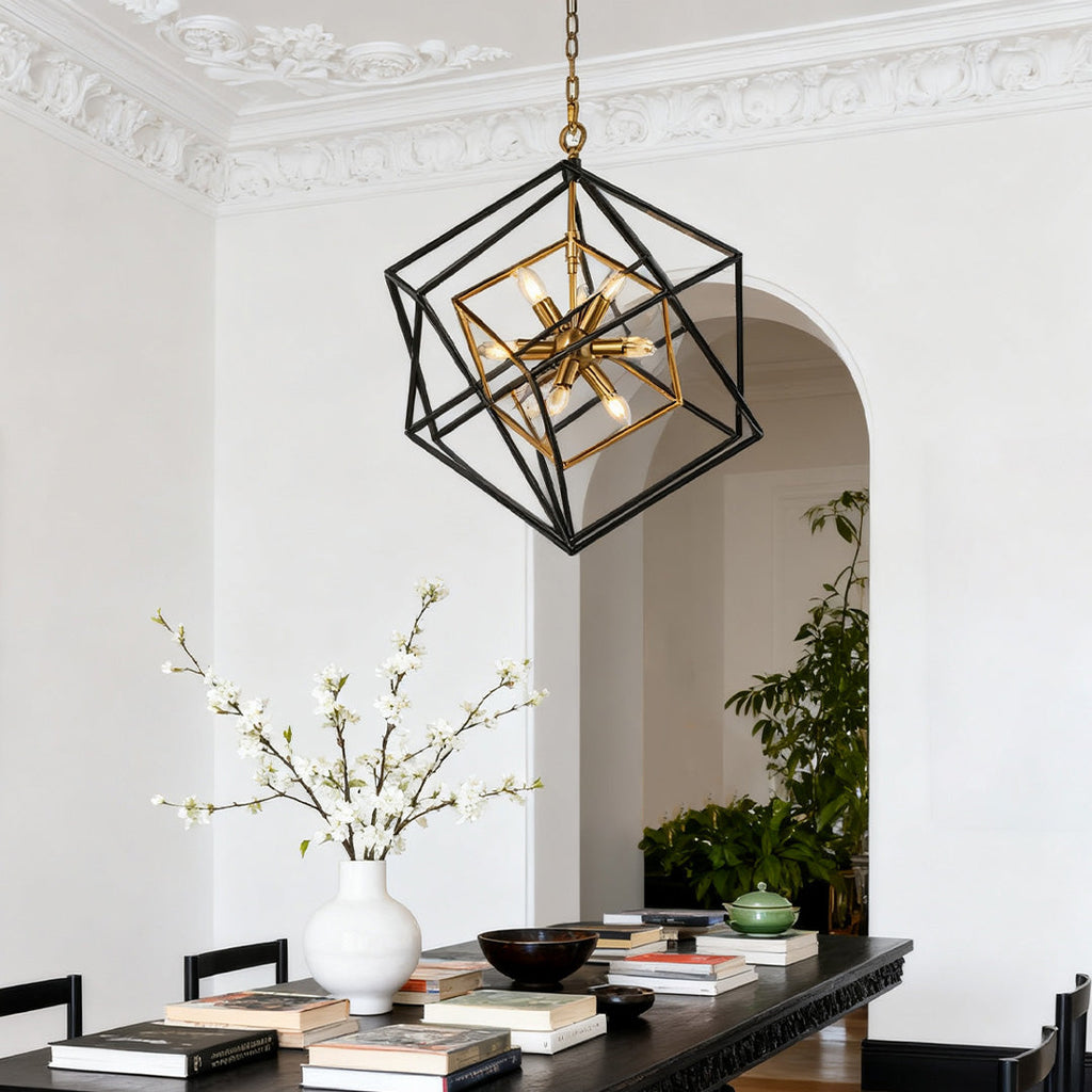 Dual-Color Industrial Iron Square Pendant Lights for Kitchen & Dining Room