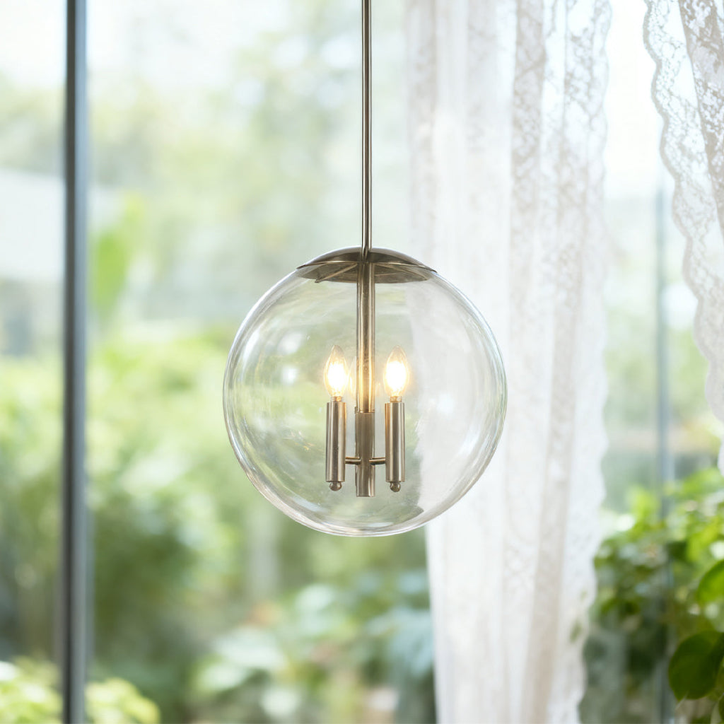 Contemporary Silver Glass Orb Pendant Light for Living Room or Dining Room