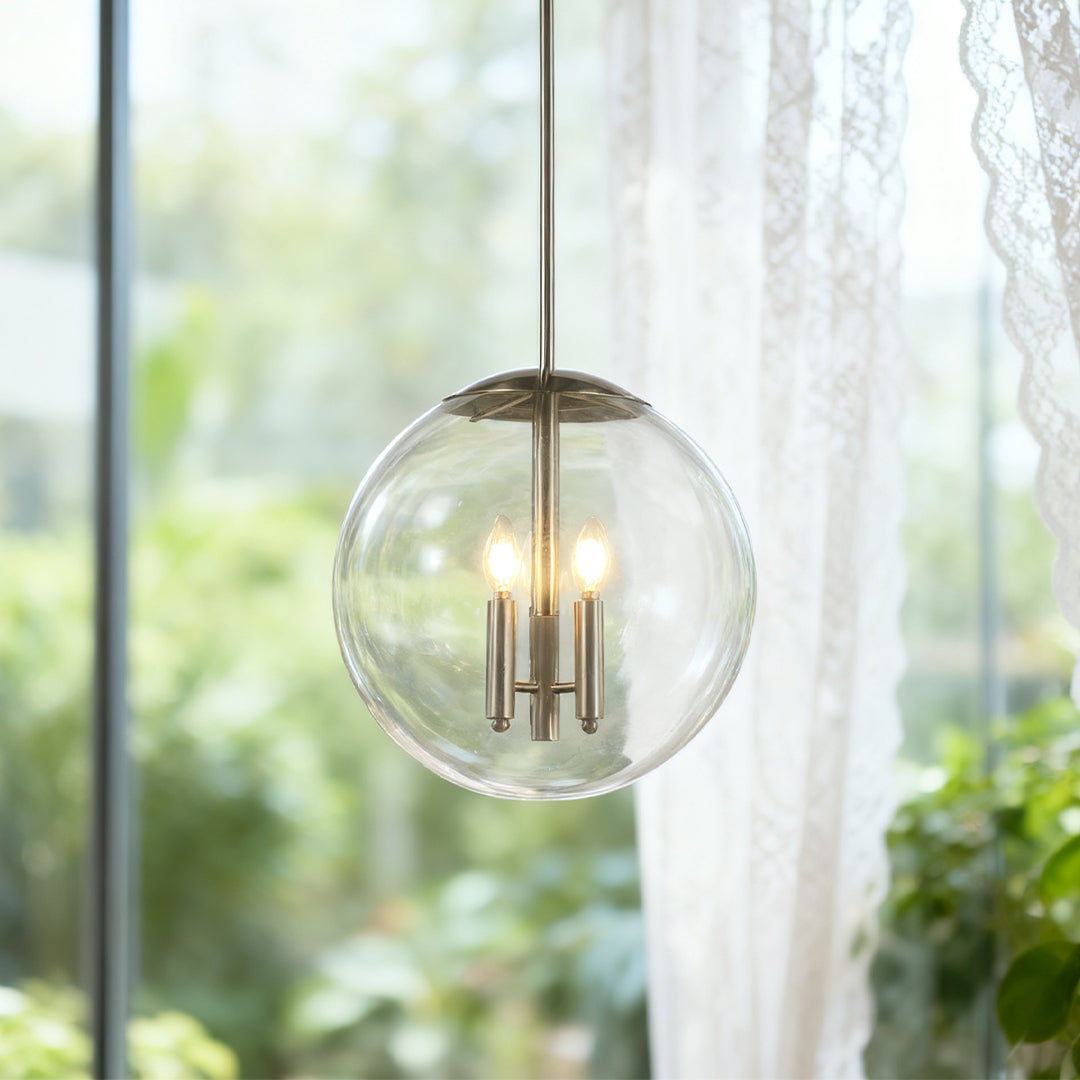 Contemporary Silver Glass Orb Pendant Light for Living Room or Dining Room