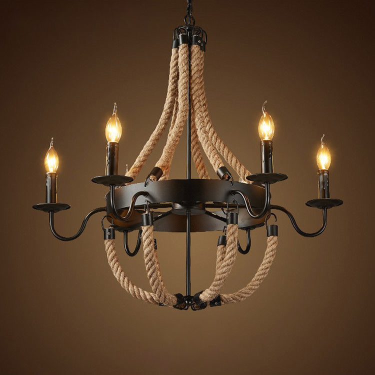 Vintage Black Wrought Iron Twine Chandelier 6/8 Lights for Dining Room