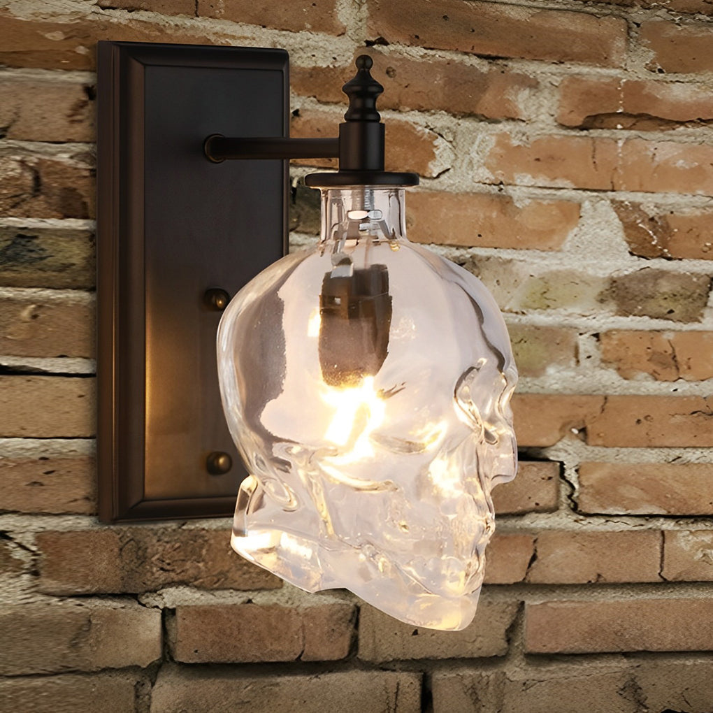 Industrial Metal Skull Wall Sconce with Glass Shades for Unique Décor