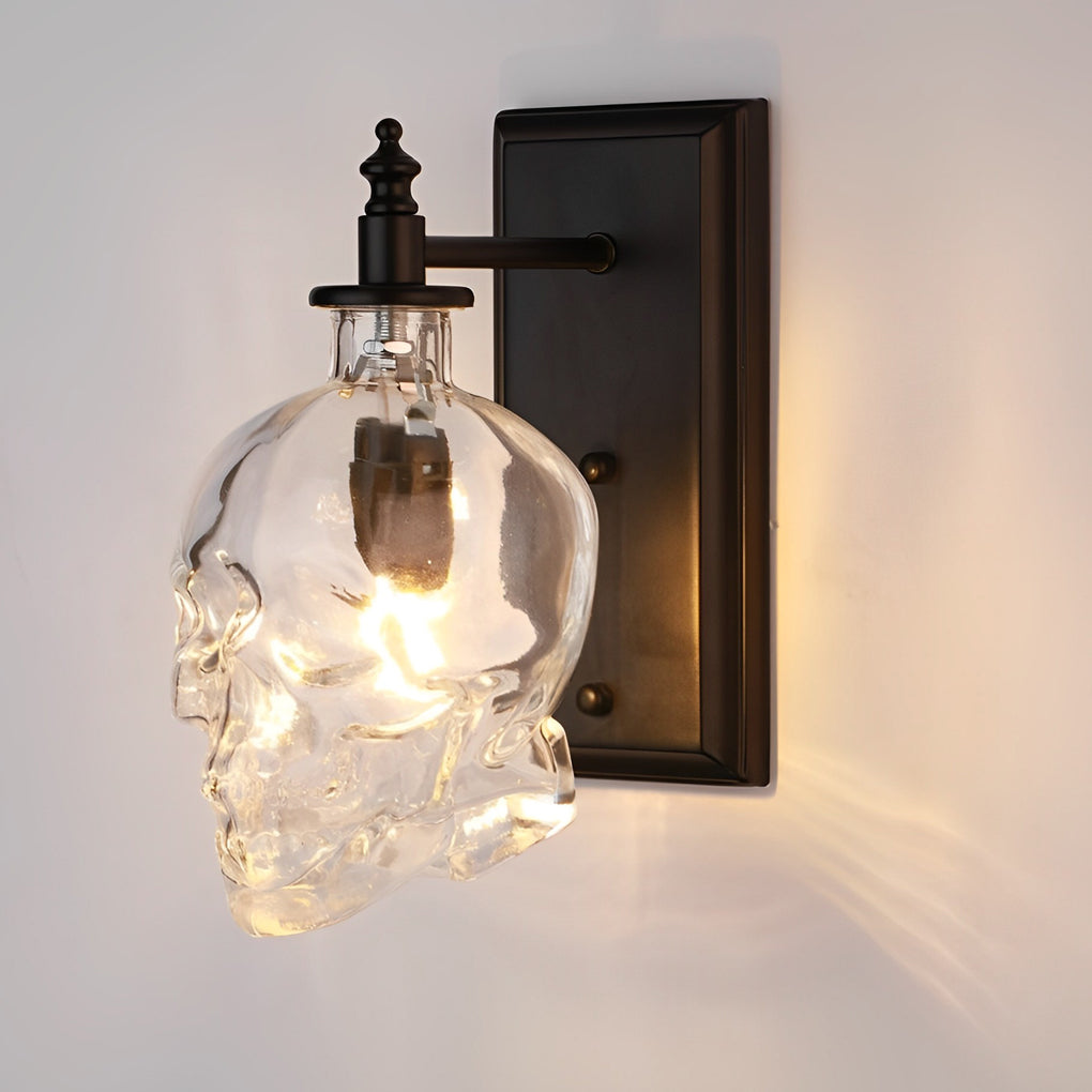 Industrial Metal Skull Wall Sconce with Glass Shades for Unique Décor