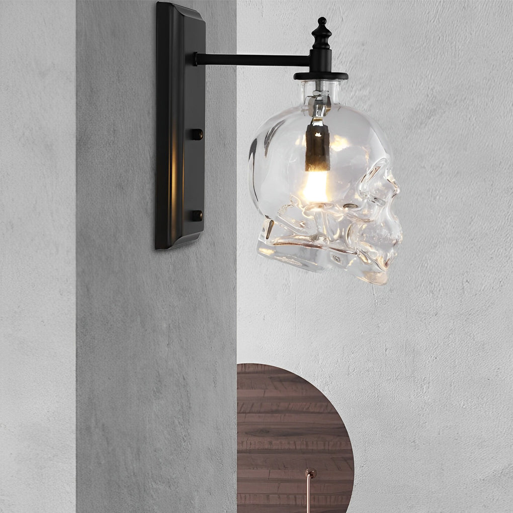 Industrial Metal Skull Wall Sconce with Glass Shades for Unique Décor