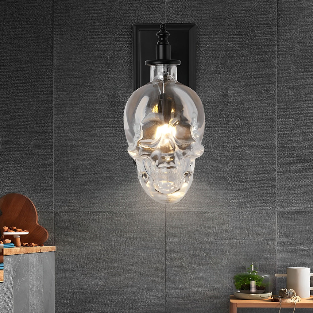 Industrial Metal Skull Wall Sconce with Glass Shades for Unique Décor