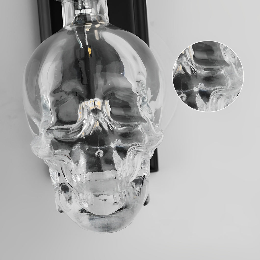 Industrial Metal Skull Wall Sconce with Glass Shades for Unique Décor