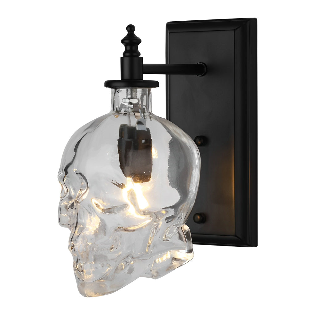 Industrial Metal Skull Wall Sconce with Glass Shades for Unique Décor