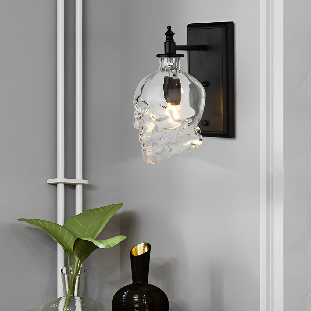 Industrial Metal Skull Wall Sconce with Glass Shades for Unique Décor