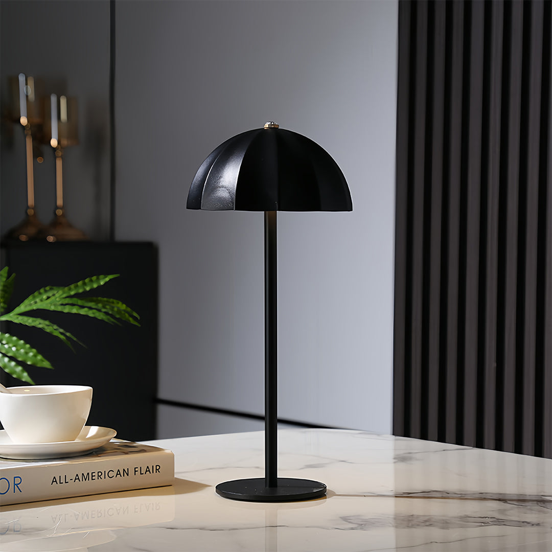 Minimalist White Metal Mushroom Table Lamp, Cordless & Rechargeable for Home