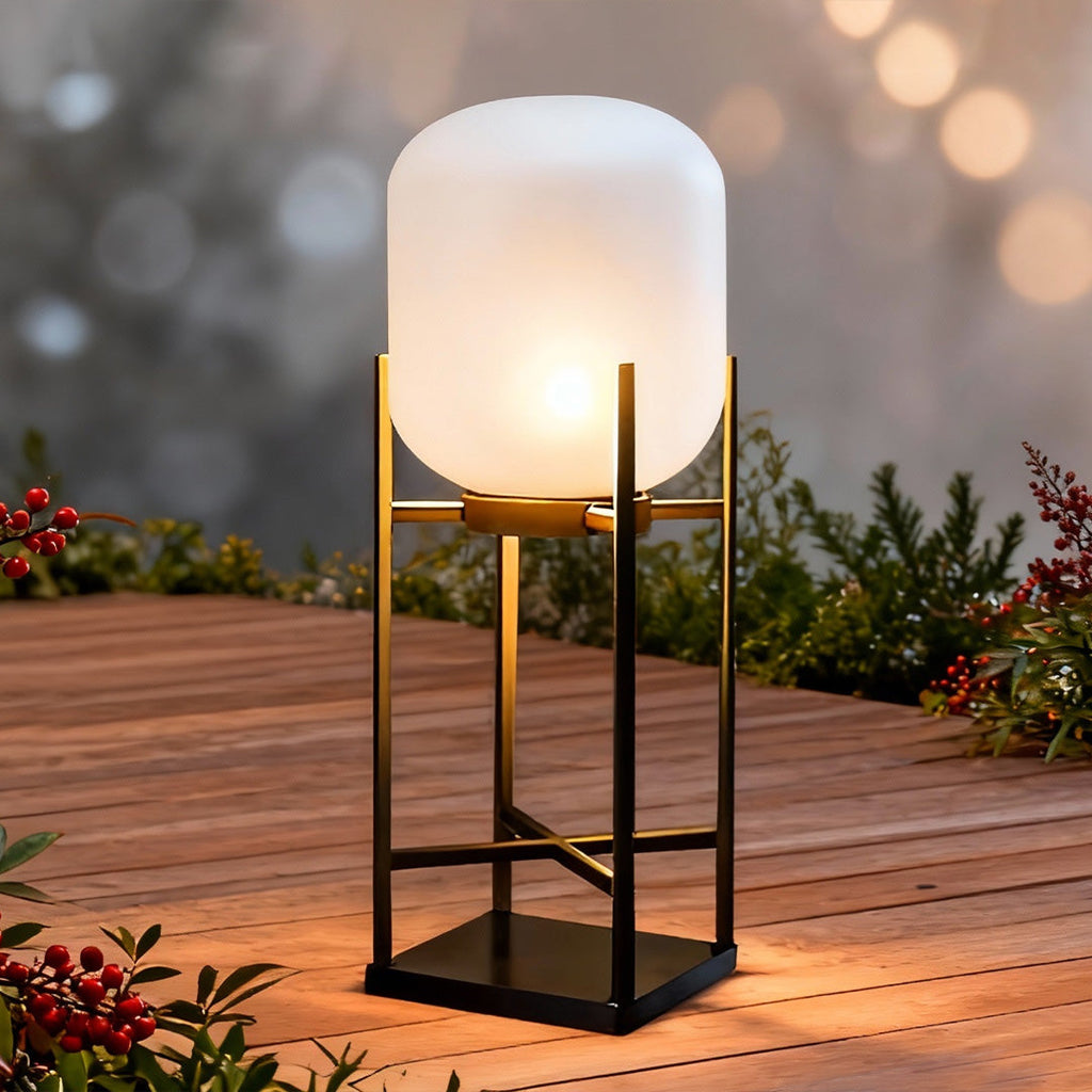 Rustic Black Metal LED Floor Lantern for Garden Patio Indoor Use