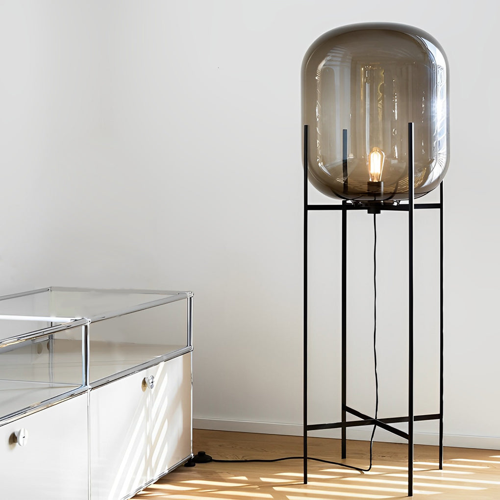 Industrial Bubble Glass Floor Lamp with Metal Rods for Living Room