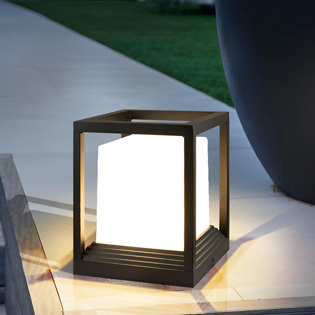 Minimalist Square Waterproof LED Garden Pedestal Light in Sleek Black