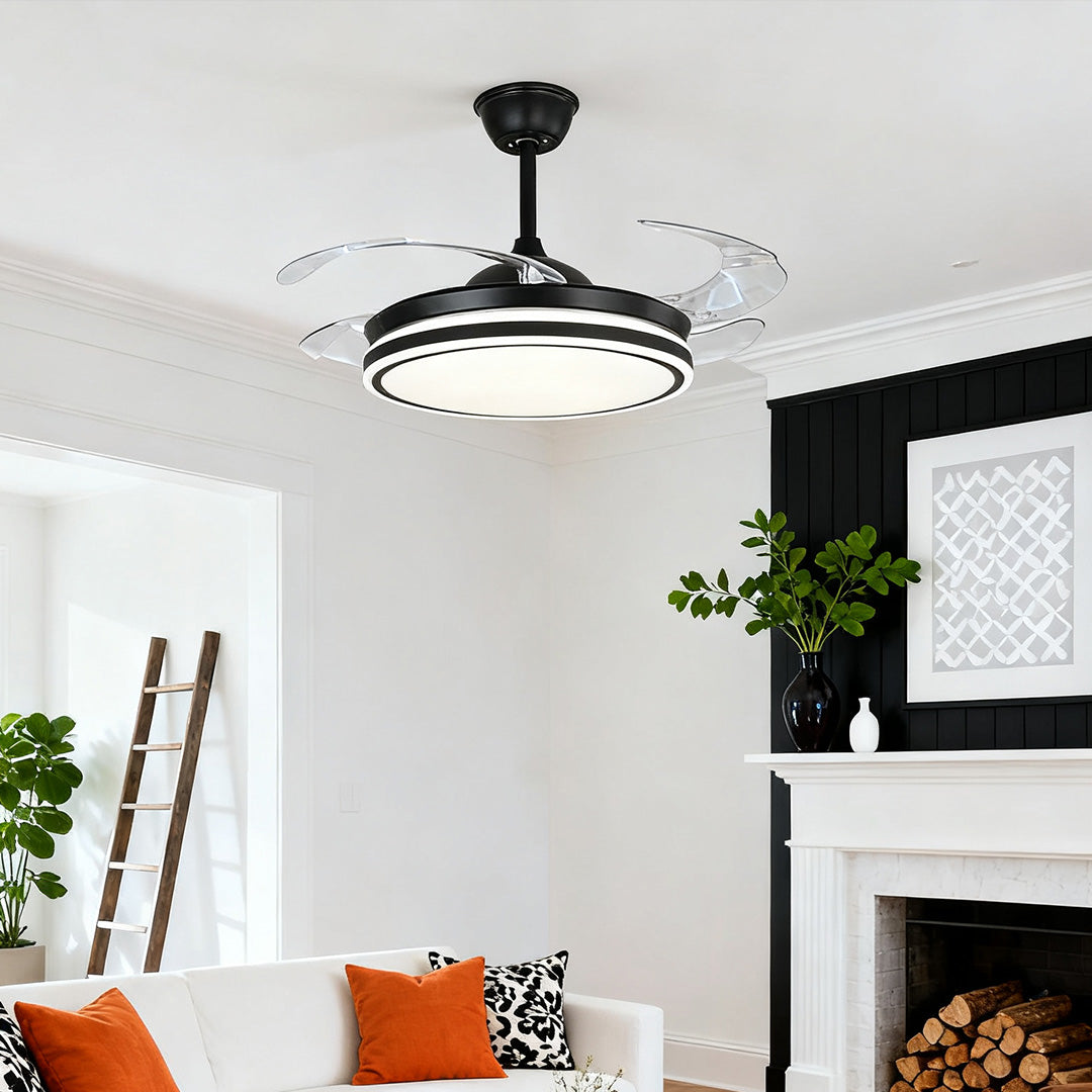 Modern Black All-Copper Ceiling Fan with Remote and Lights for Living Room