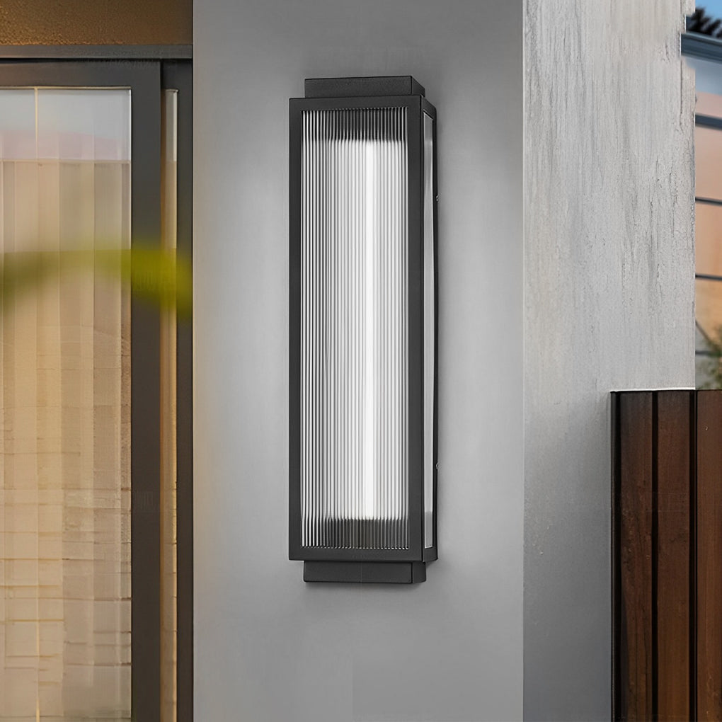 Rectangular Modern LED Wall Light with Reeded Glass for Outdoor Use