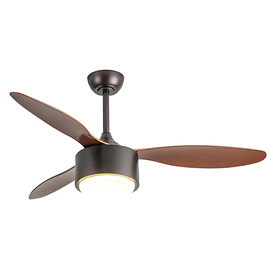 Elegant Silver LED Ceiling Fan with Light Wood Grain Finish for Living Room