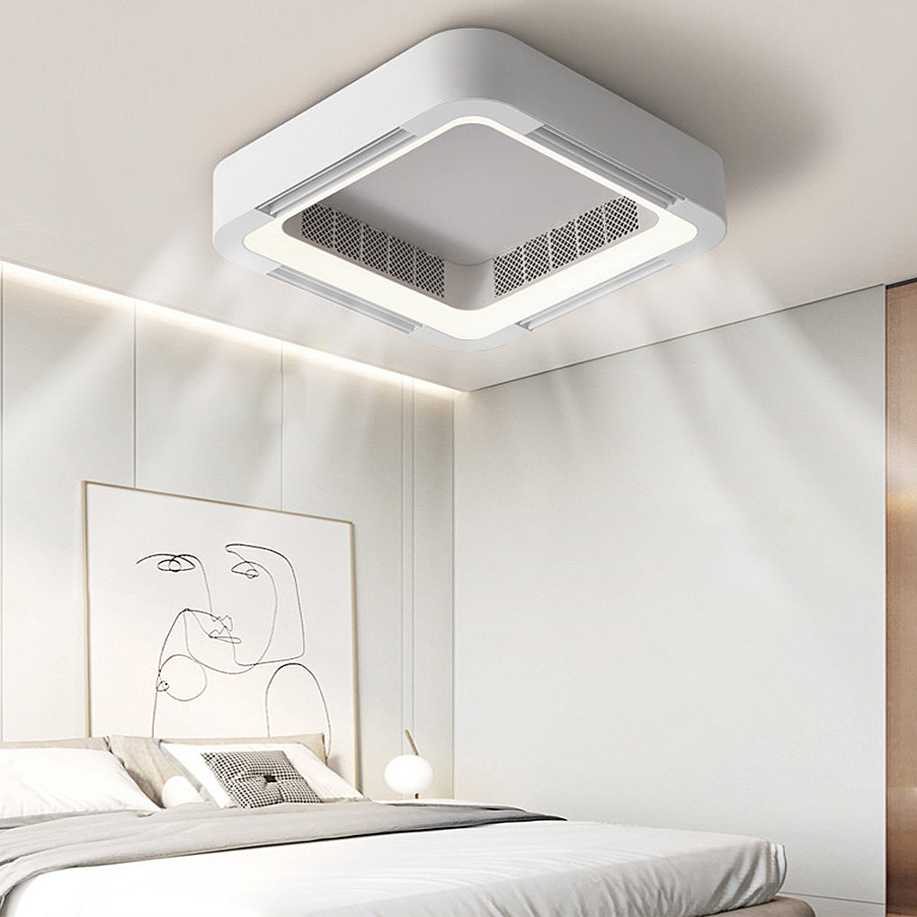Modern White Low Profile Bladeless Ceiling Fan with Inverter LED Light