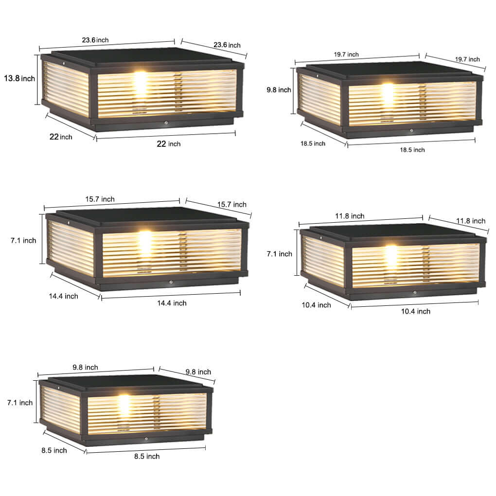 Ribbed Glass Square Pillar Outdoor Metal Lantern Light for Patios