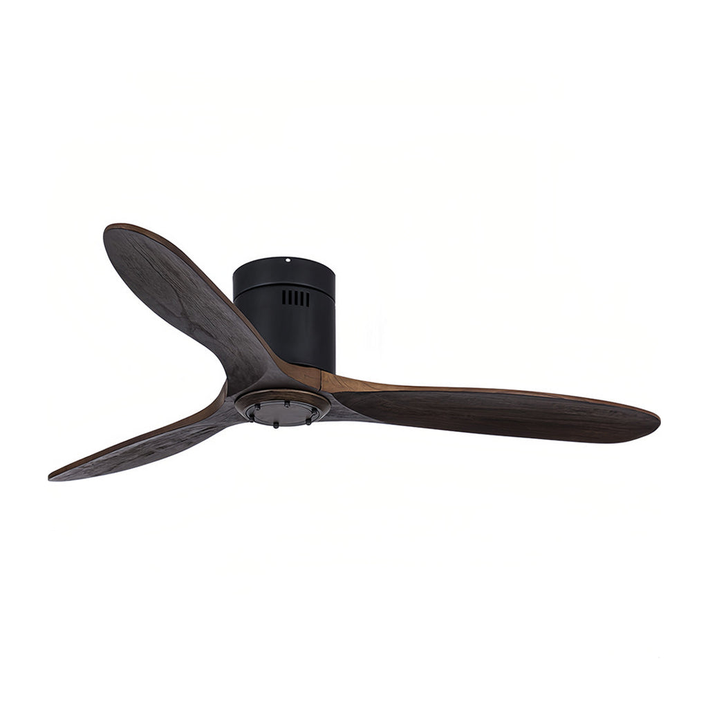 Rustic Wood Three-Blade LED Ceiling Fan with Remote Control for Living Room