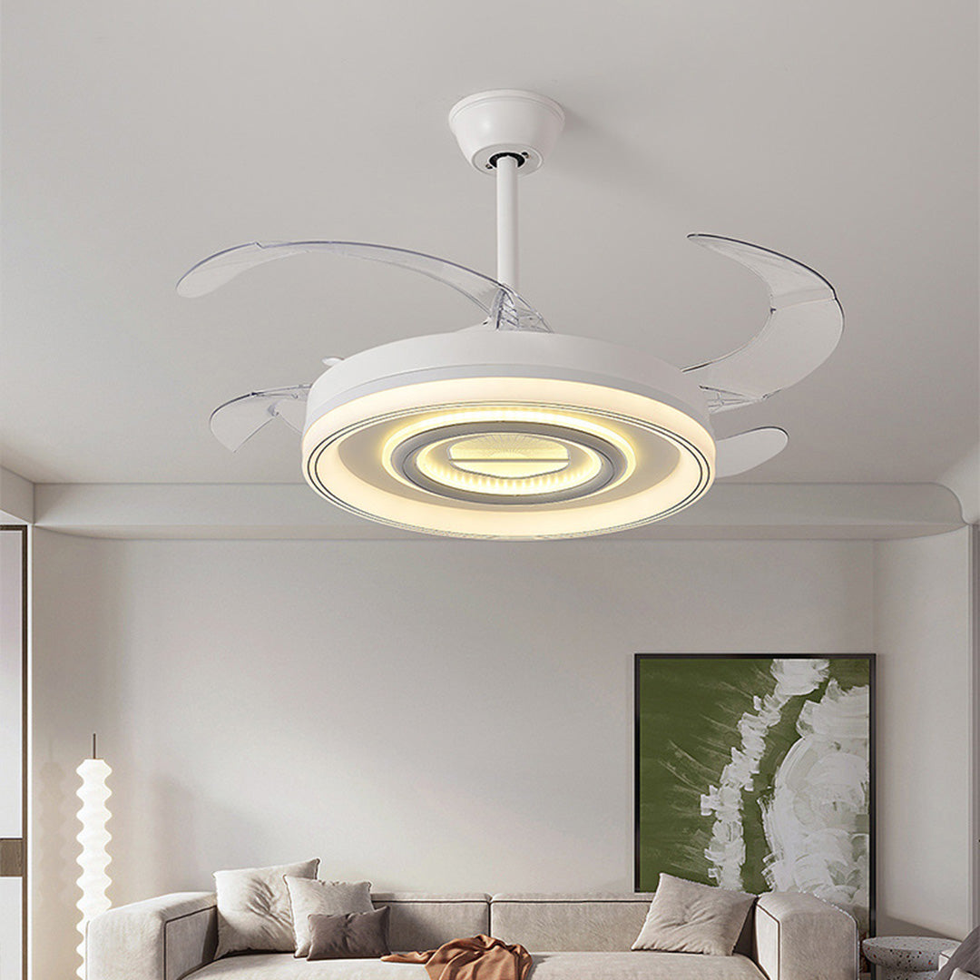 White Nordic Ceiling Fan with Light and Transparent Blades for Home