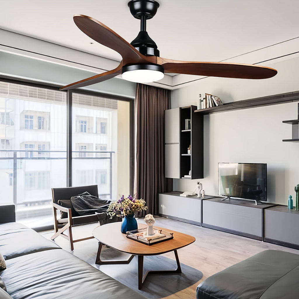 Rustic Wood Flush Mount Ceiling Fan with Light - Modern DC Motor Fandelier