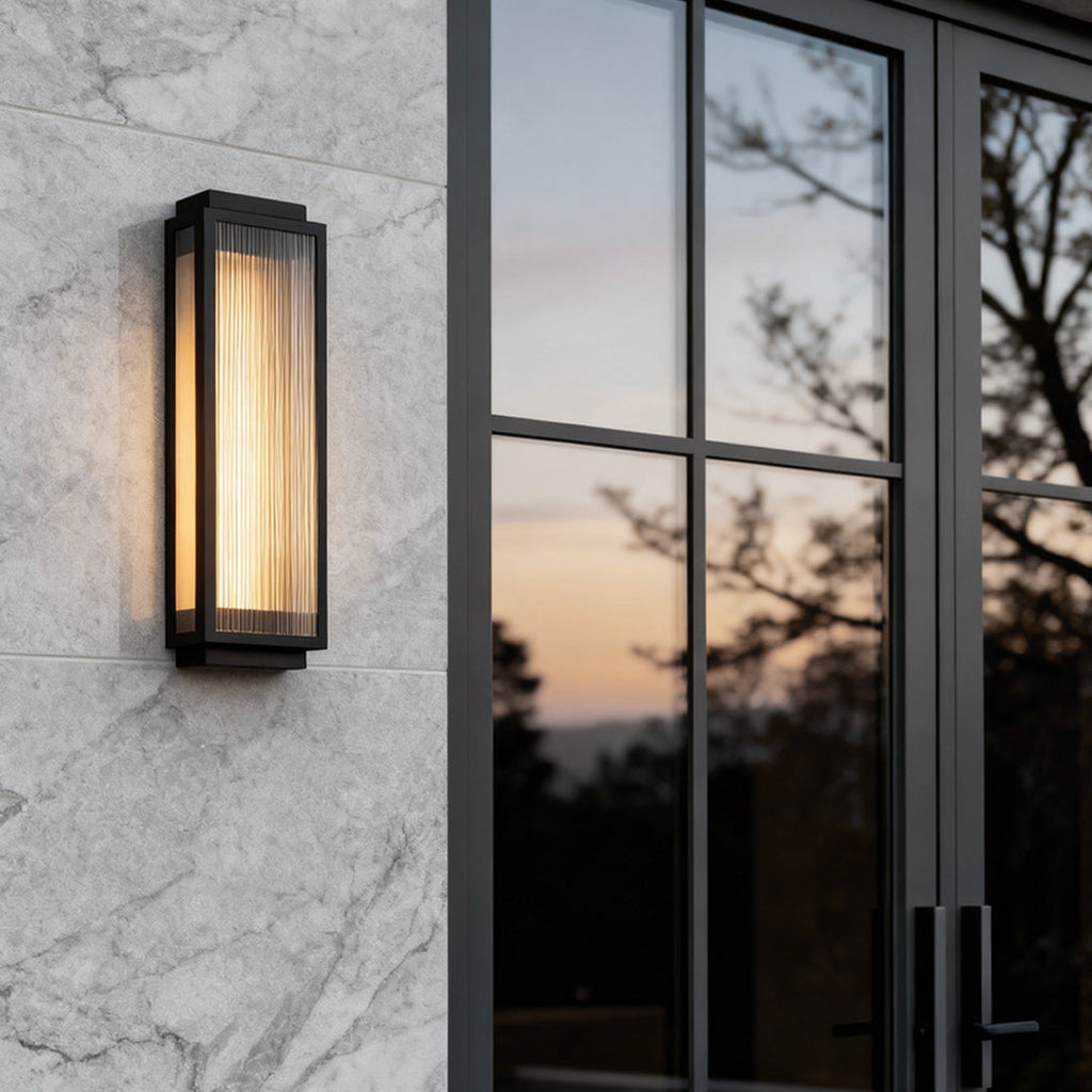 Rectangular Modern LED Wall Light with Reeded Glass for Outdoor Use