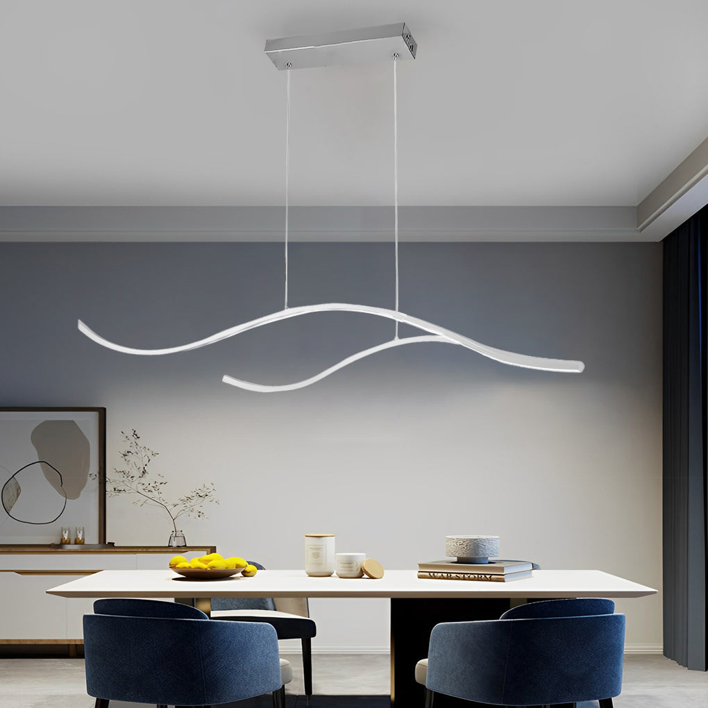 Wavy Curved LED Metal Pendant Light Fixture for Modern Living Spaces
