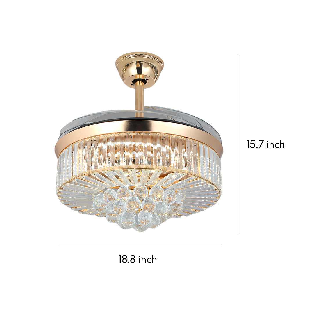 Elegant Gold Iron Crystal Ceiling Fan with Lights for Luxury Interiors
