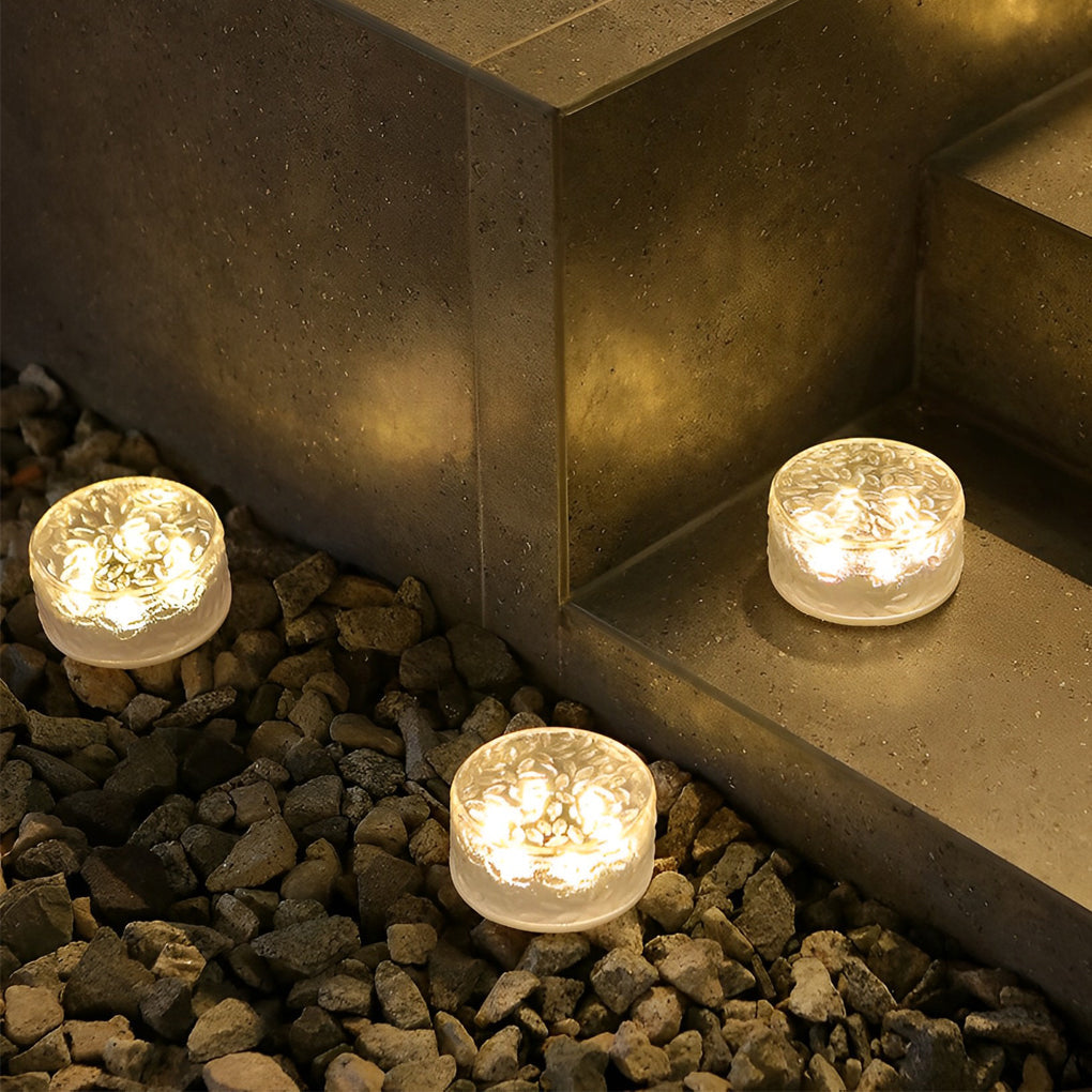 4-Pack LED Round Ice Brick Step Lights for Outdoor Pathway Decor