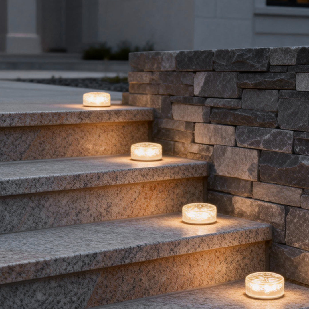 4-Pack LED Round Ice Brick Step Lights for Outdoor Pathway Decor