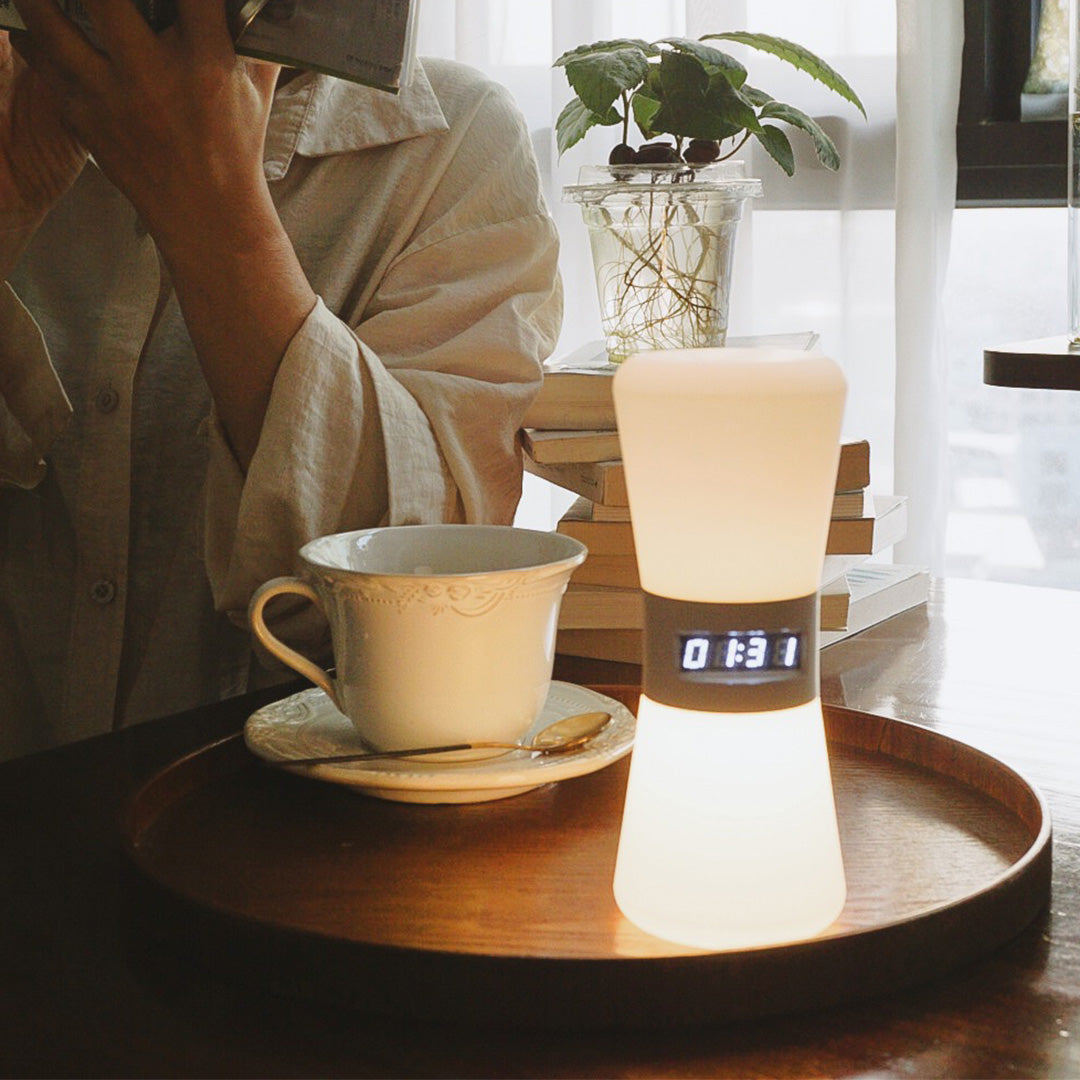 Modern White Hourglass Table Lamp with Gravity Sensor for Home Decor