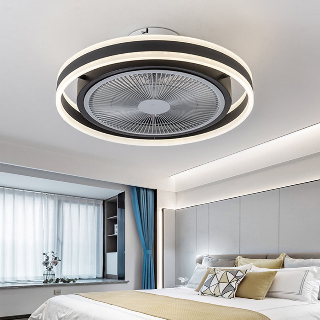 Sleek White Bladeless LED Ceiling Fan with Dimming Light for Modern Rooms