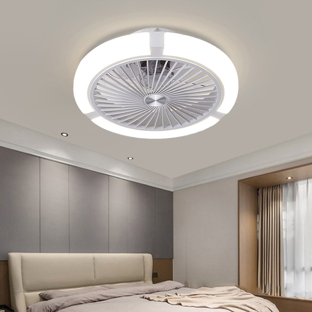Sleek White Bladeless LED Ceiling Fan with Dimming Light for Modern Rooms