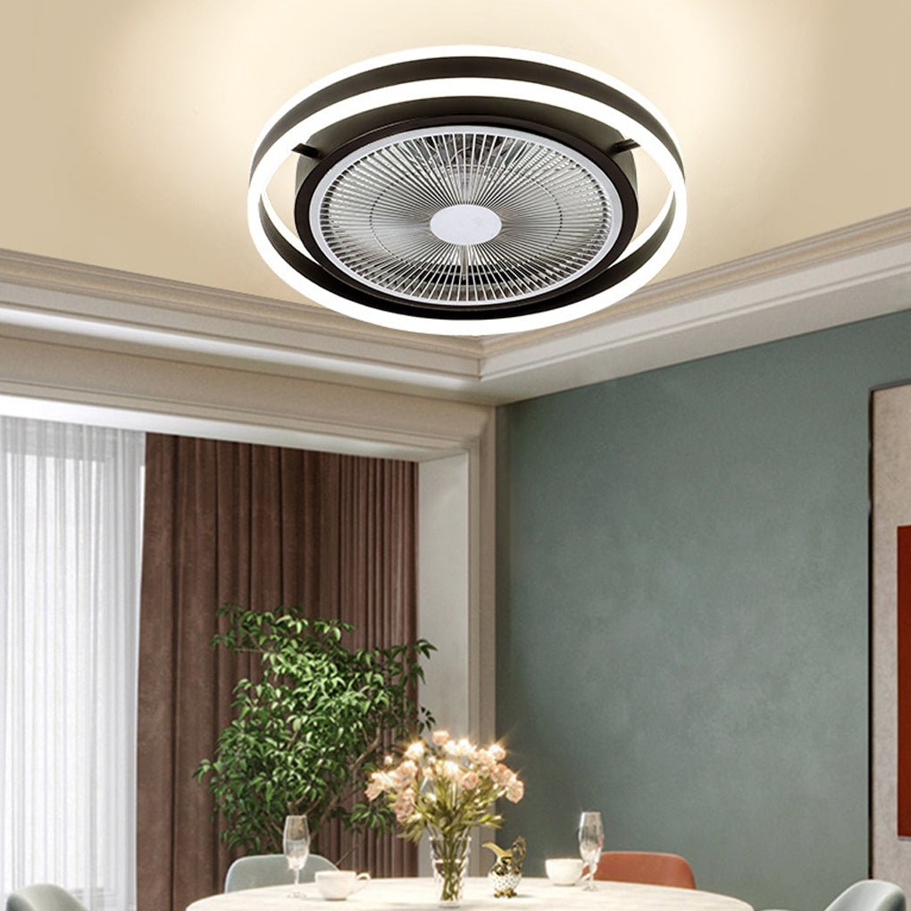 Sleek White Bladeless LED Ceiling Fan with Dimming Light for Modern Rooms