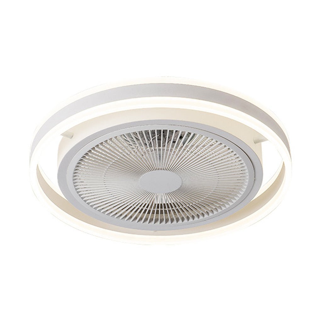 Sleek White Bladeless LED Ceiling Fan with Dimming Light for Modern Rooms